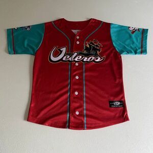 OT Sports Youth Baseball Jersey Red Teal Button Front Size Youth Large